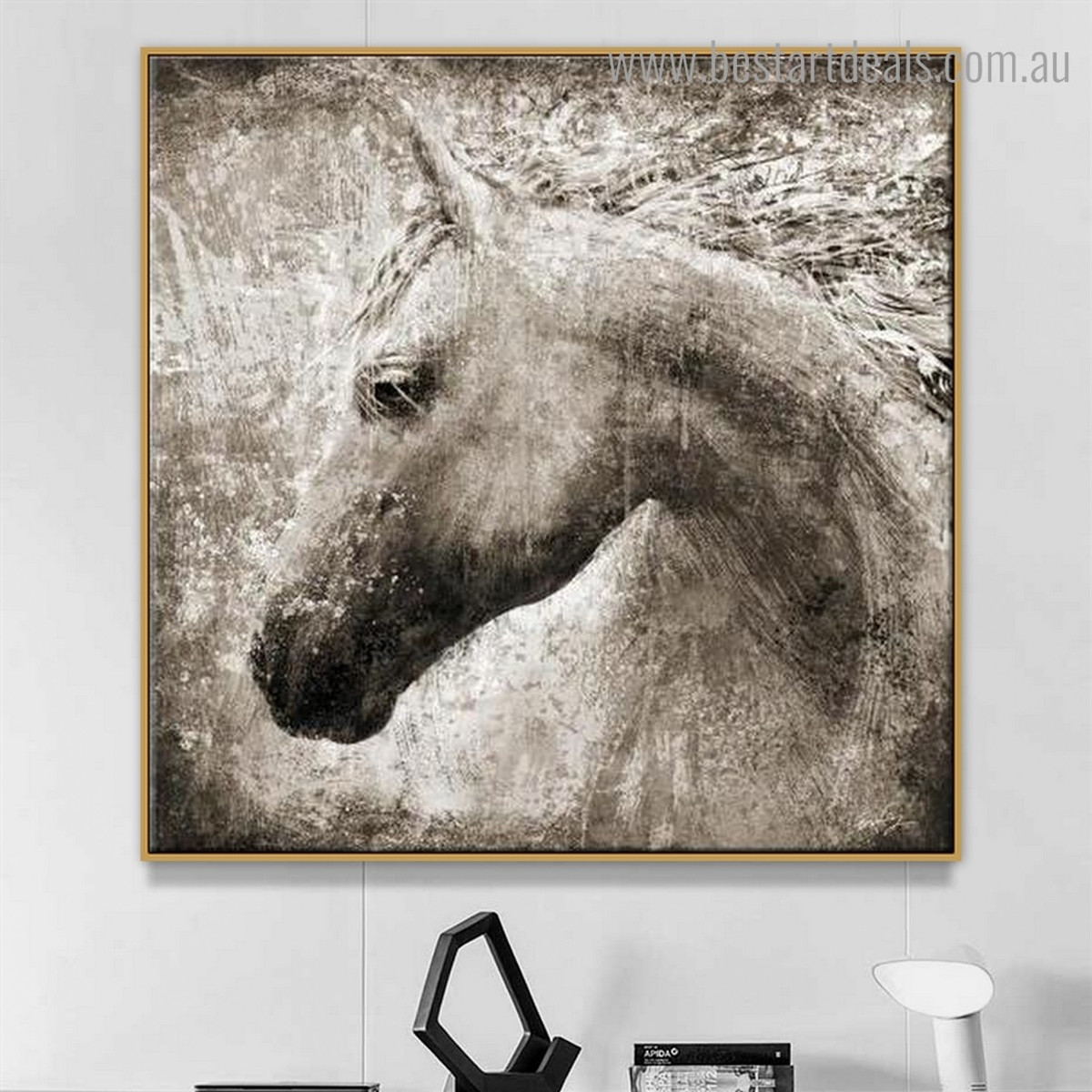 Particolored Steed Visage Abstract Animal Modern Framed Smudge Image Canvas Print for Room Wall Disposition