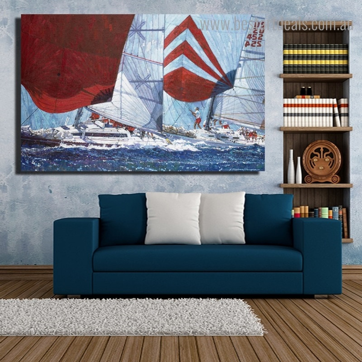 Gybing Downind Reproduction Framed Painting Picture Canvas Print for Room Wall Decor