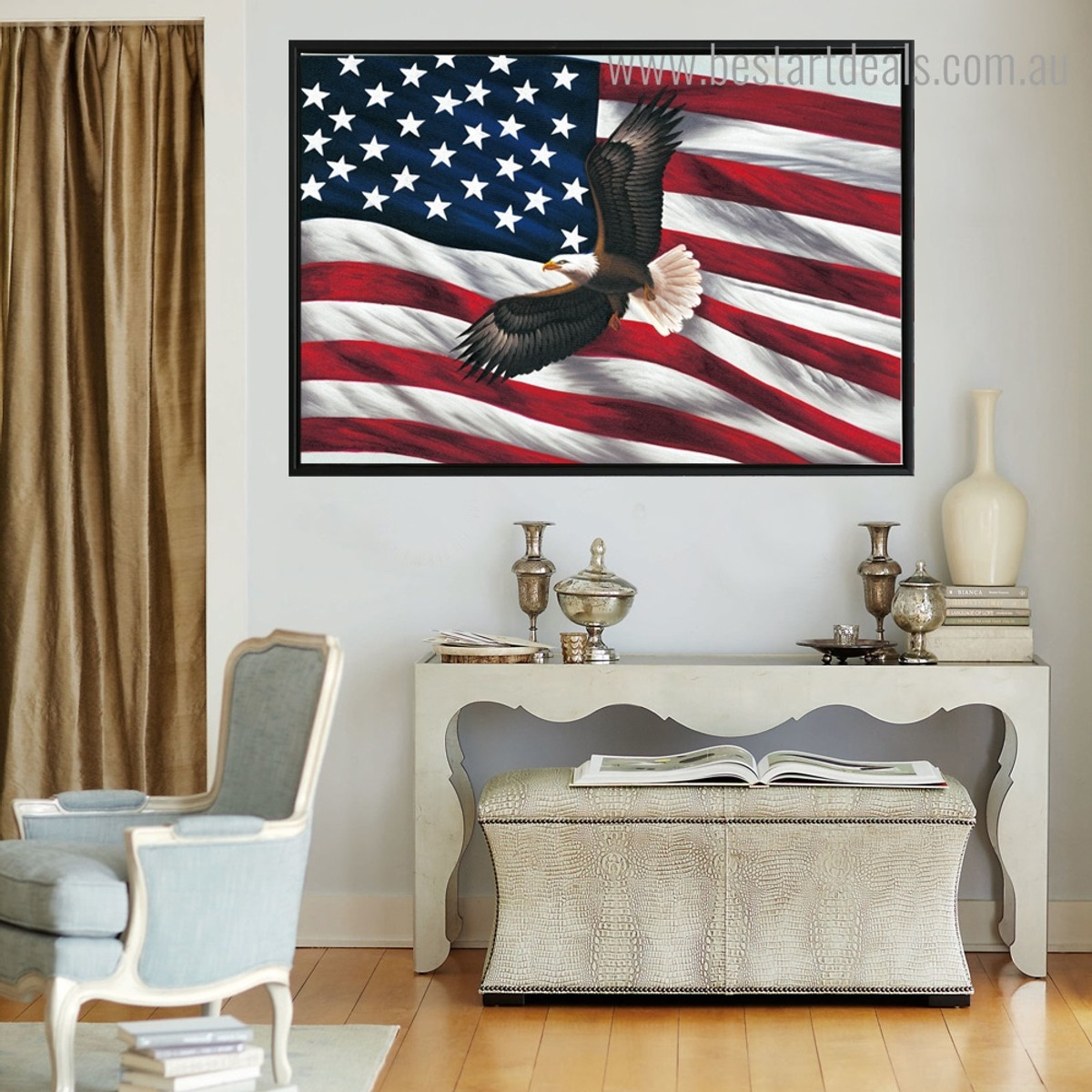 American Flag Bird Modern Framed Painting Photo Canvas Print for Room Wall Adornment