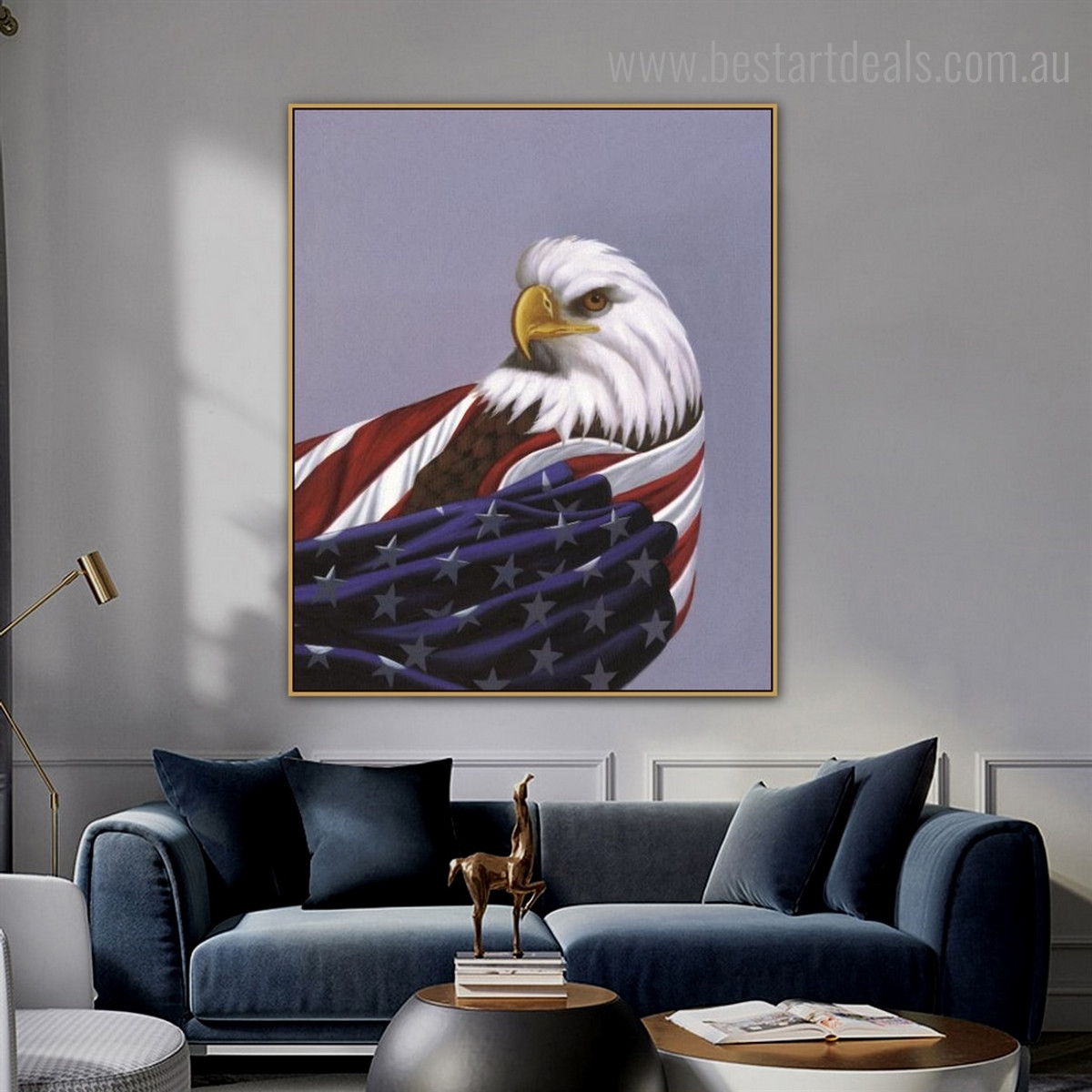 American Eagle Bird Modern Framed Painting Image Canvas Print for Room Wall Molding