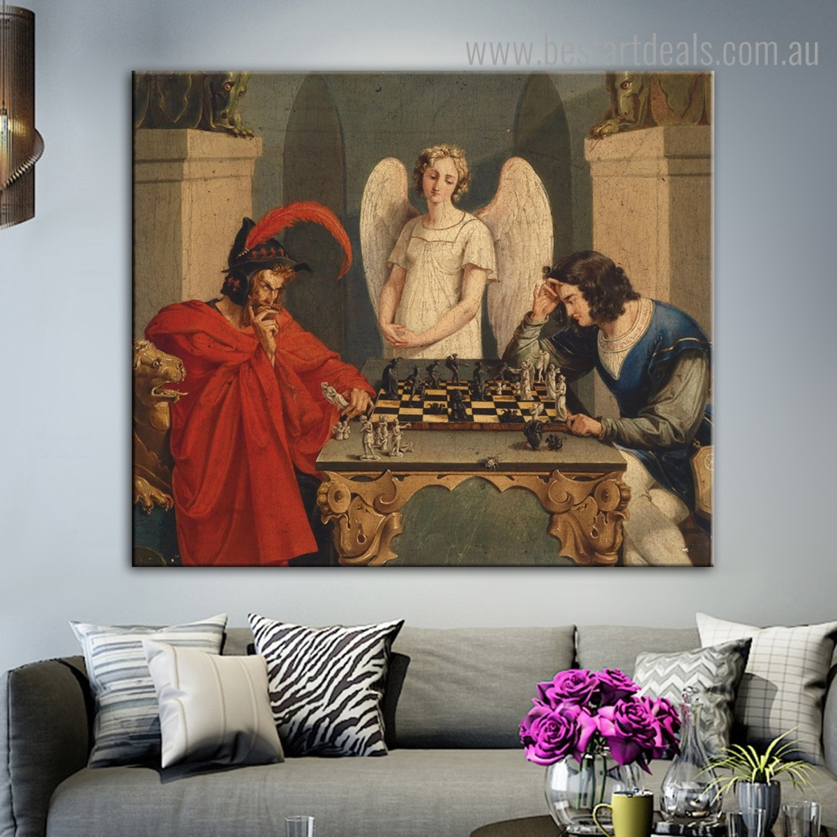 Faust and Mephisto Reproduction Figure Framed Painting Picture Canvas Print for Room Wall Disposition