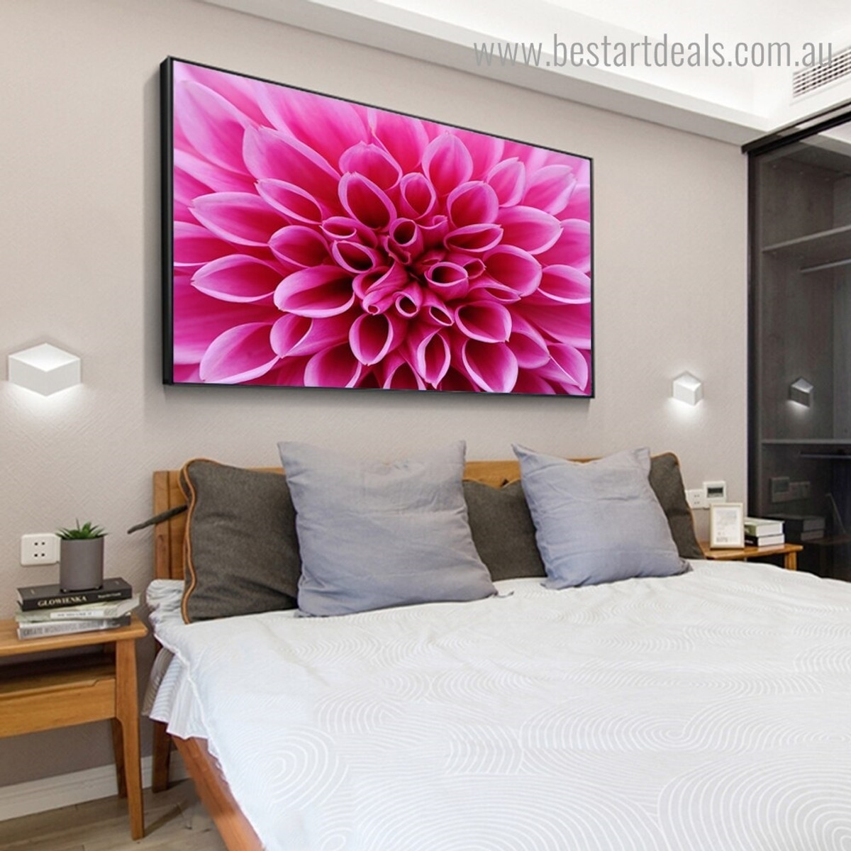 Pink Dahlia Floral Contemporary Framed Painting Image Canvas Print for Room Wall Onlay