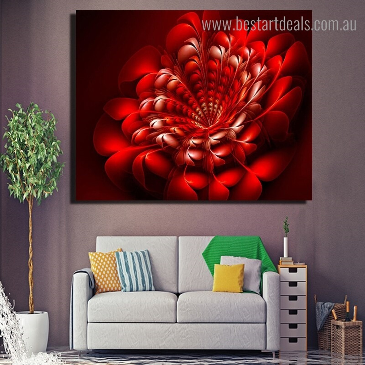Red Color Flower Abstract Floral Modern Framed Painting Image Canvas Print for Room Wall Outfit