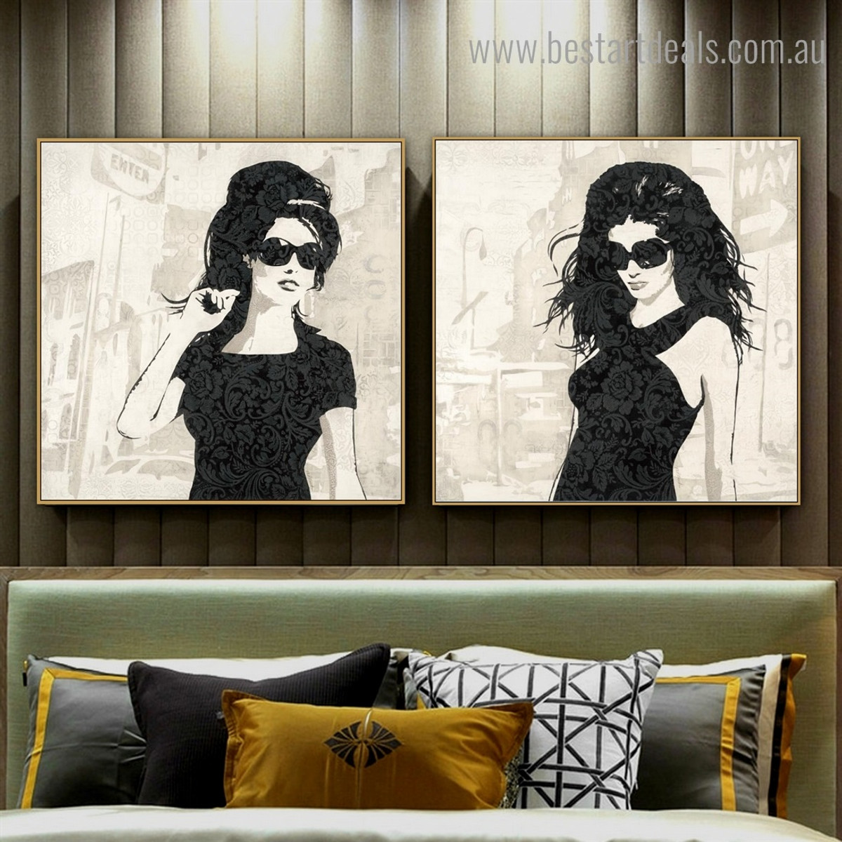 Two Females Abstract Figure Modern Framed Painting Photograph Canvas Print for Room Wall Tracery