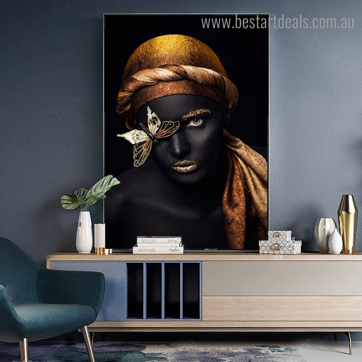 African Wench Figure Modern Framed Smudge Picture Canvas Print for Room Wall Decor