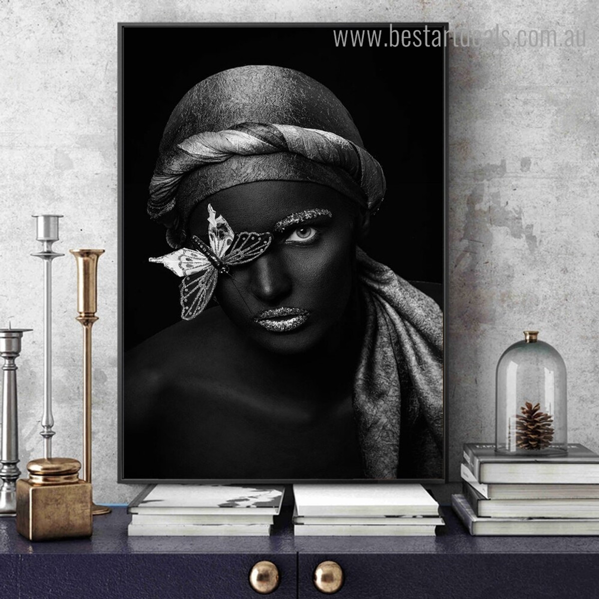 African Dame Figure Modern Framed Smudge Picture Canvas Print for Room Wall Decoration