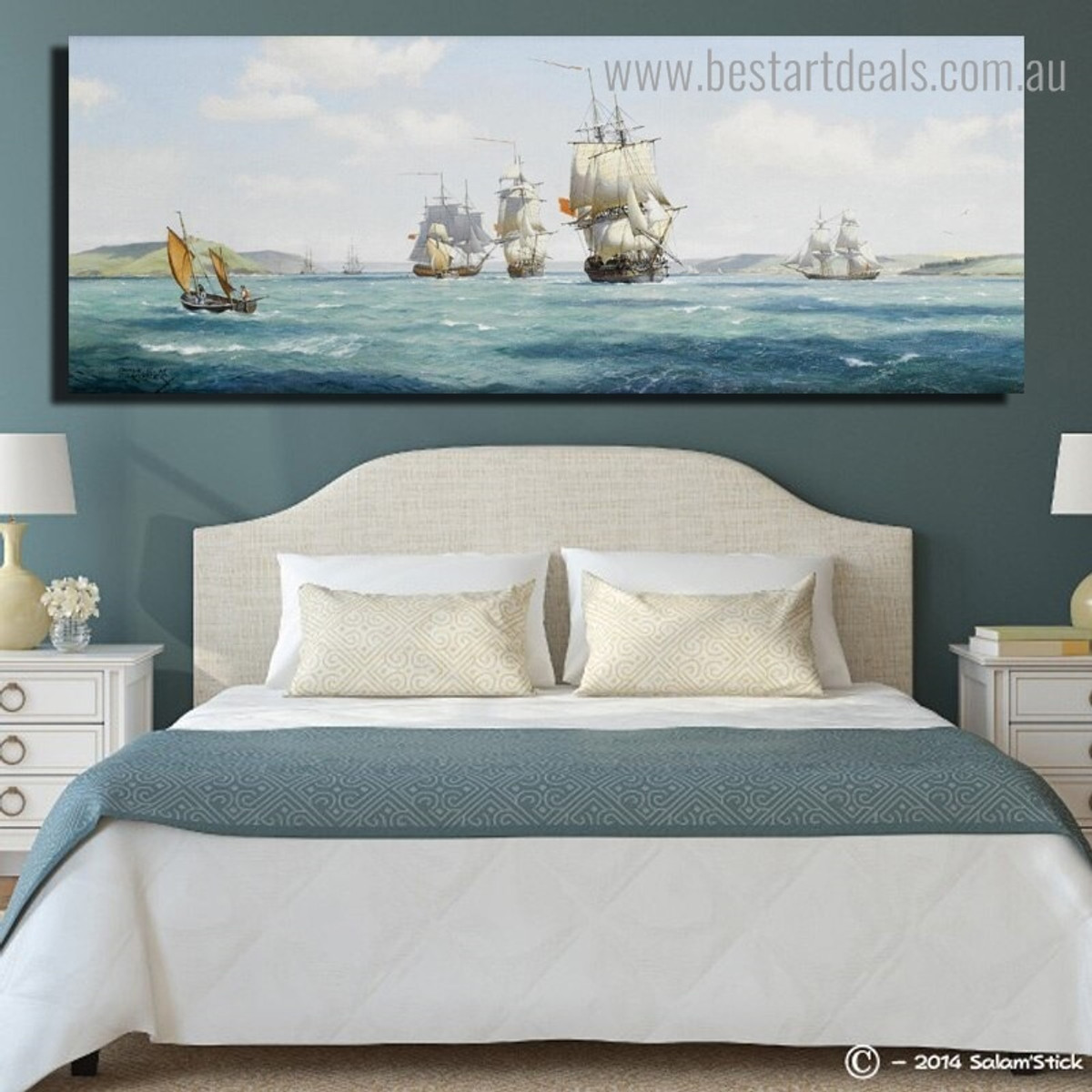 Ocean Waves Abstract Modern Framed Artwork Portrait Canvas Print for Room Wall Getup