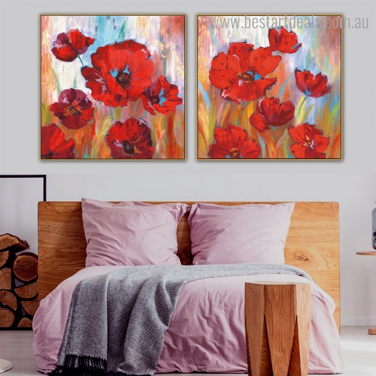 Scarlet Poppy Flower Abstract Watercolor Framed Artwork Image Canvas Print for Room Wall Decor