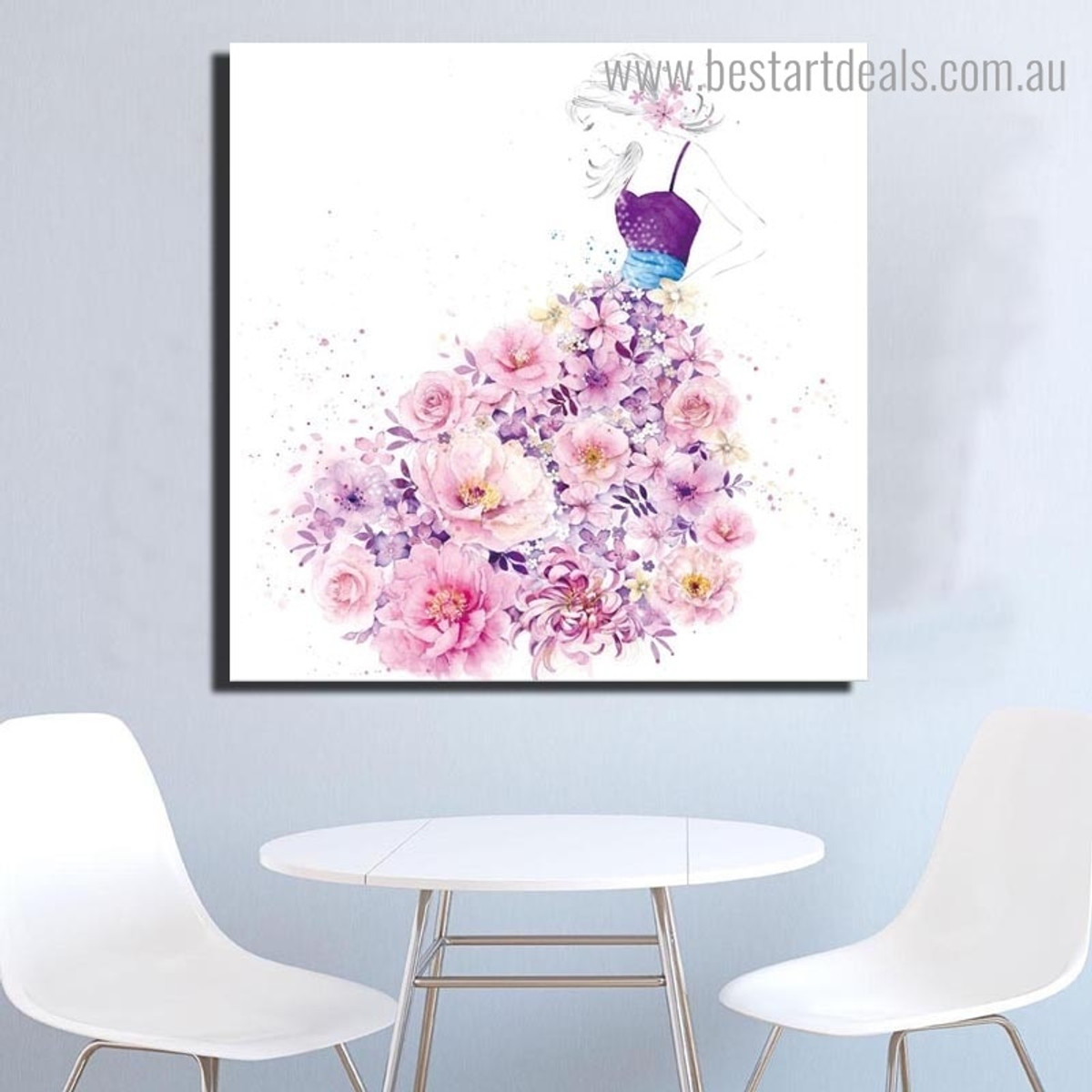 Floral Dress Abstract Watercolor Framed Effigy Portrait Canvas Print for Room Wall Drape