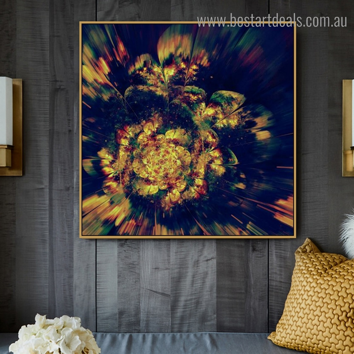 Fractal Blossom Abstract Floral Modern Framed Scheme Image Canvas Print for Room Wall Getup