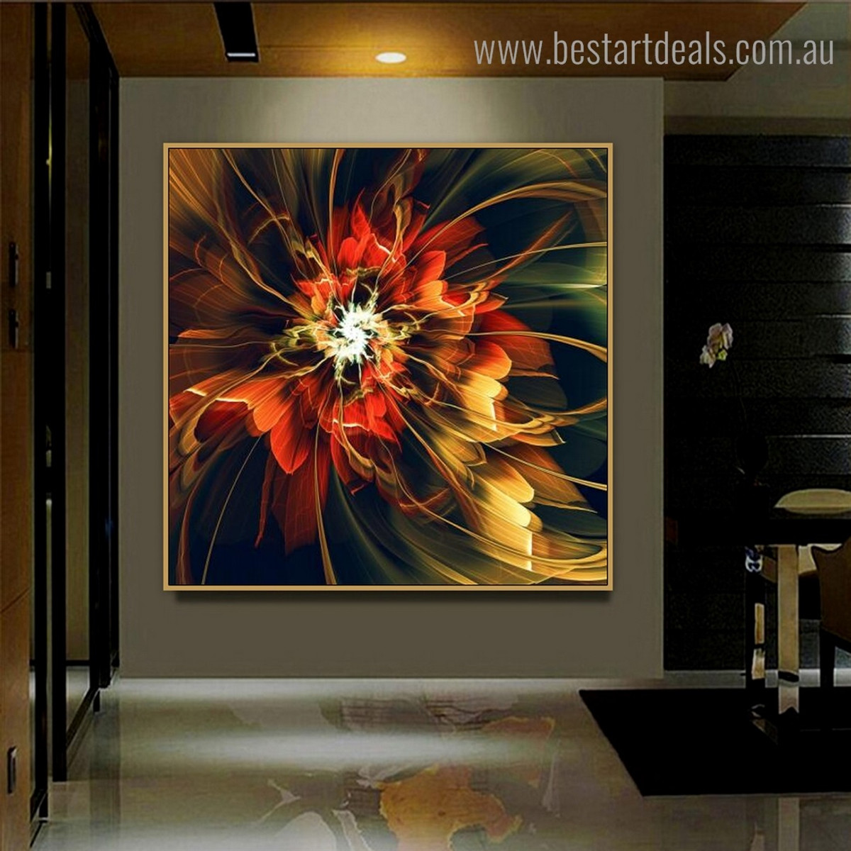 Red Yellow Flower Abstract Floral Modern Framed Artwork Portrait Canvas Print for Room Wall Disposition