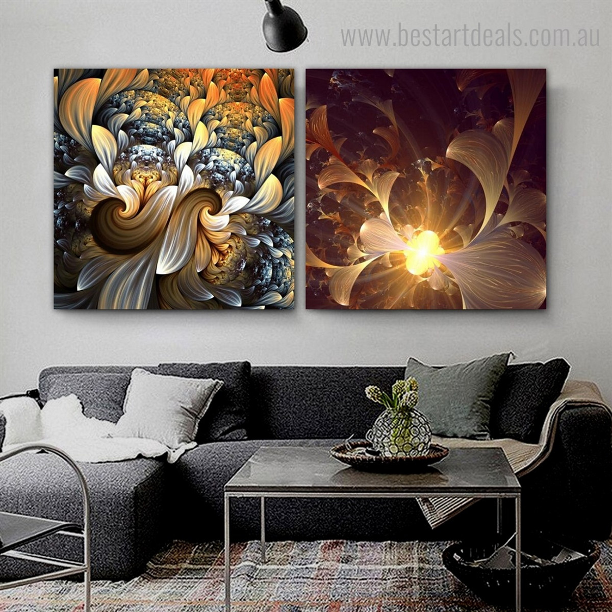 Shiny Blossoms Abstract Floral Modern Framed Artwork Portrait Canvas Print for Room Wall Decoration