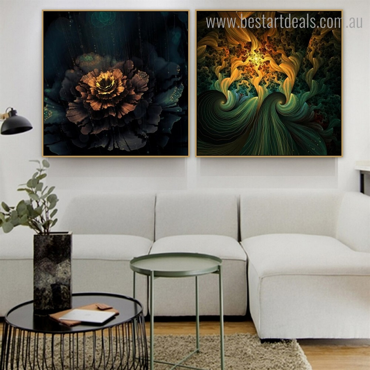 Dazzling Flowers Abstract Botanical Modern Framed Smudge Portrait Canvas Print for Room Wall Finery
