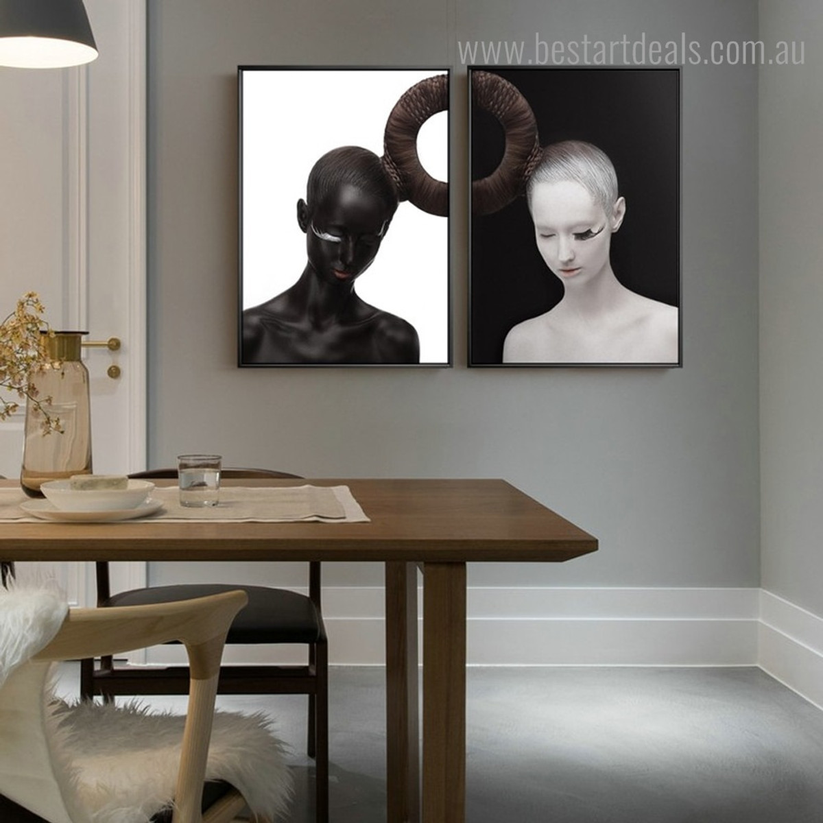 Circular Hair Style Figure Modern Framed Artwork Image Canvas Print for Room Wall Decor