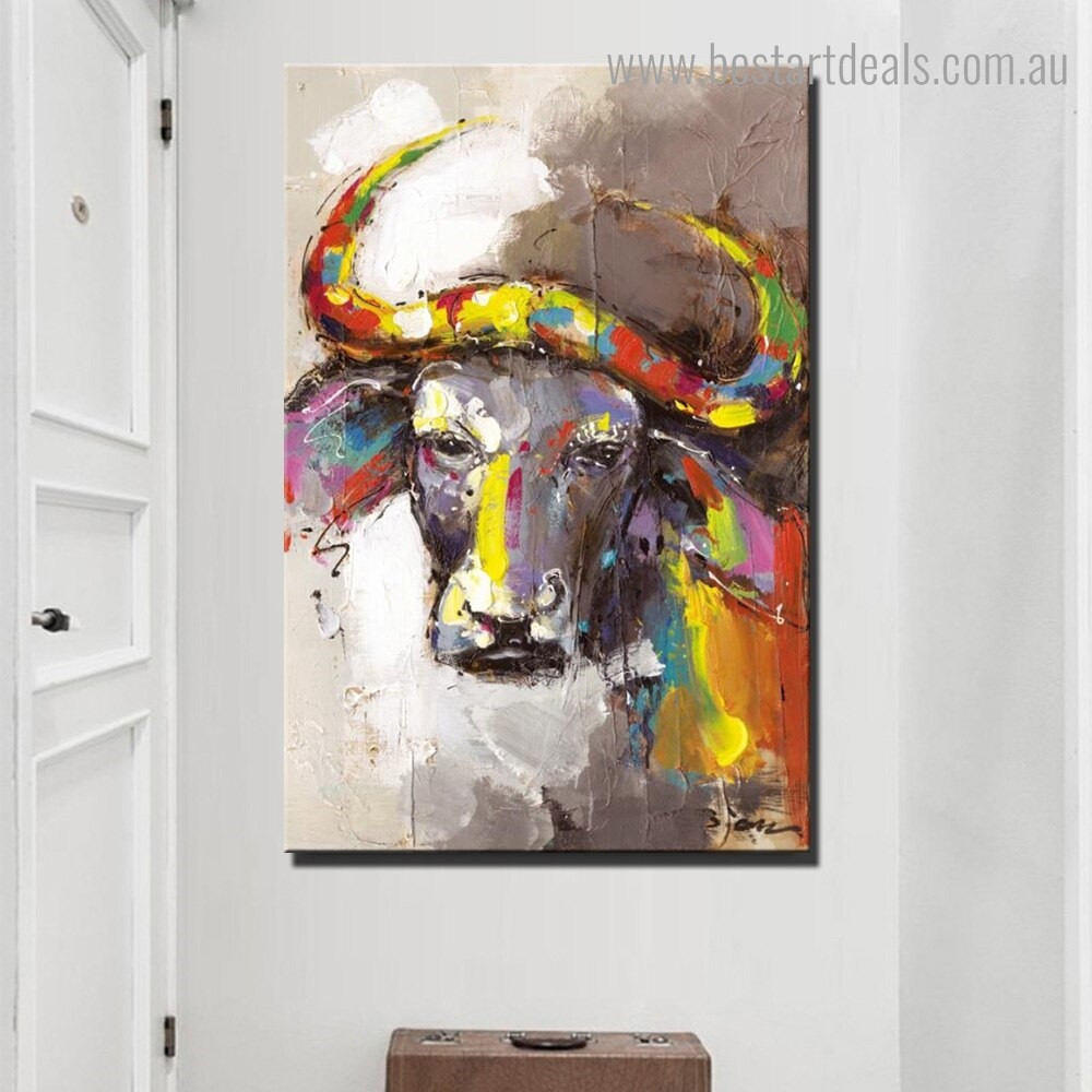 Colorful Buffalo Abstract Animal Modern Framed Painting Portrait Canvas Print for Room Wall Decor