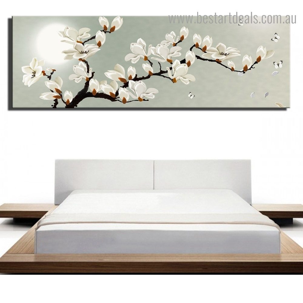 Magnolia Flowers Botanical Nature Framed Smudge Image Canvas Print for Room Wall Flourish
