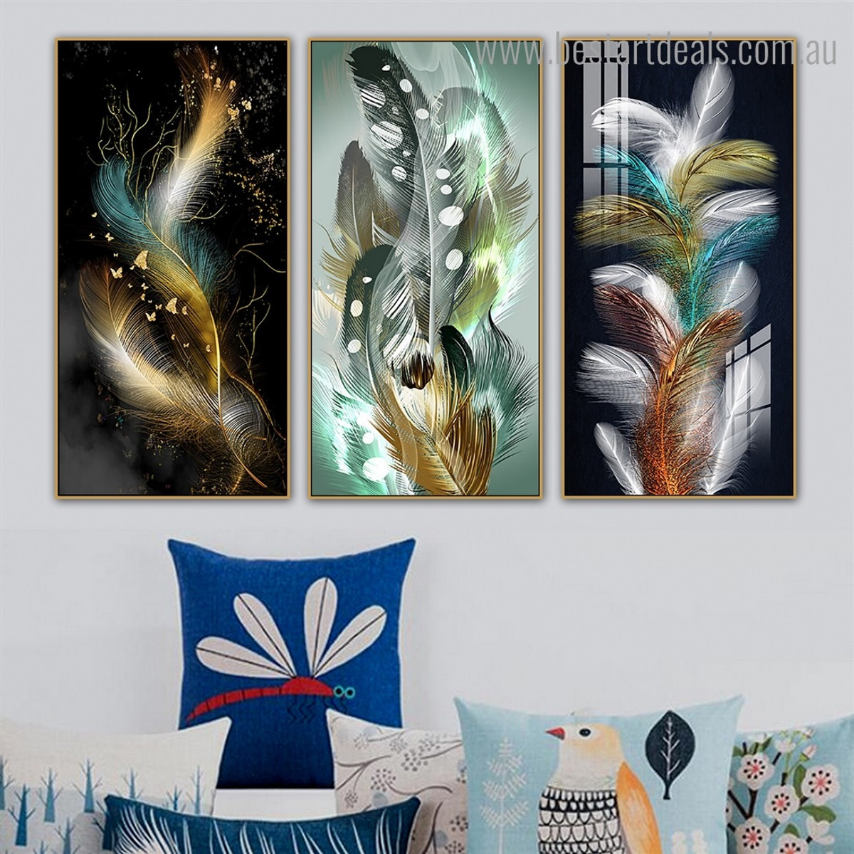 Shot Feathers Abstract Modern Framed Smudge Image Canvas Print for Room Wall Drape