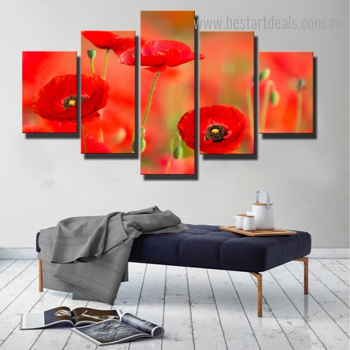 Poppy Gussets Floral Modern Framed Painting Image Canvas Print for Room Wall Adornment