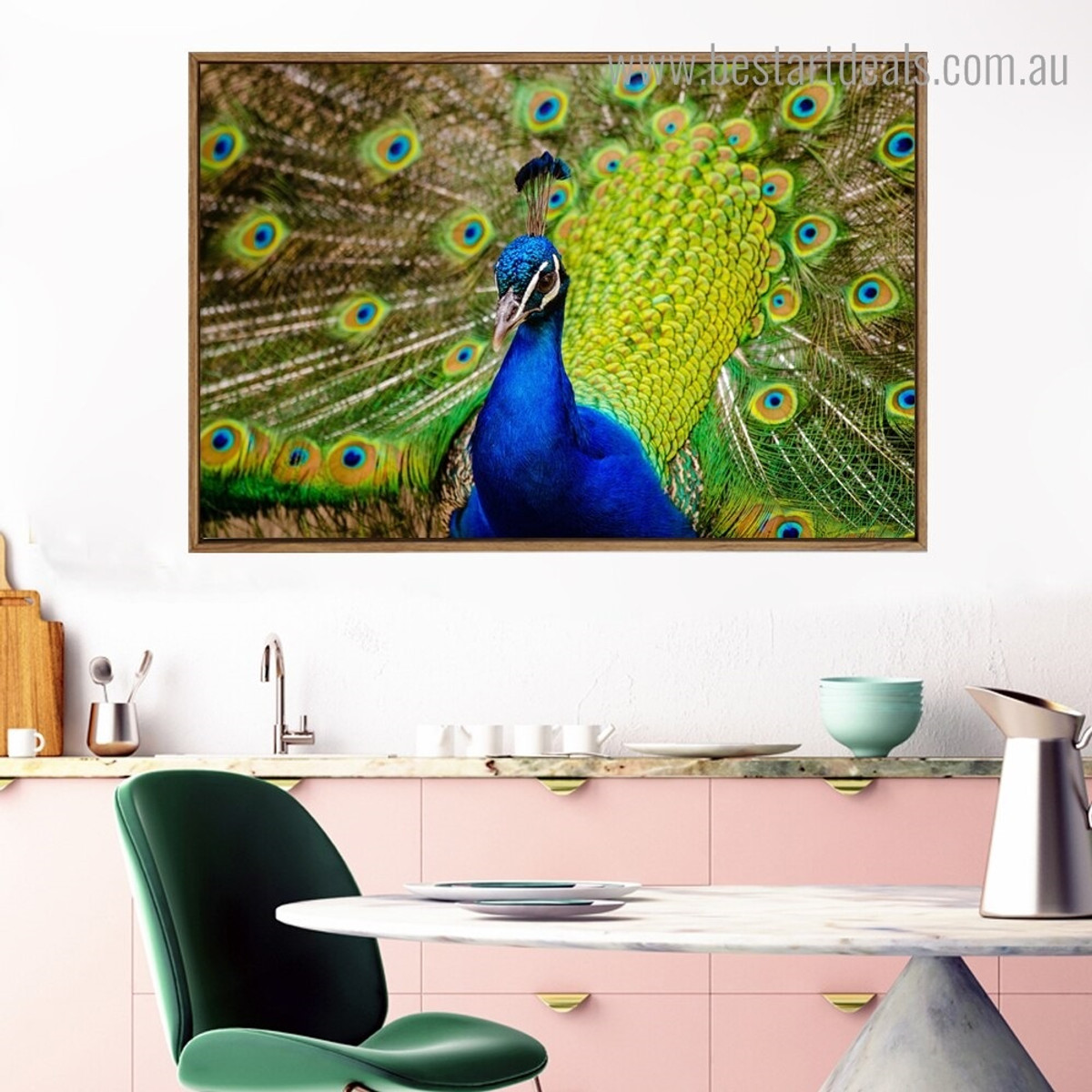 Colorific Peacock Bird Modern Framed Painting Picture Canvas Print for Room Wall Decor