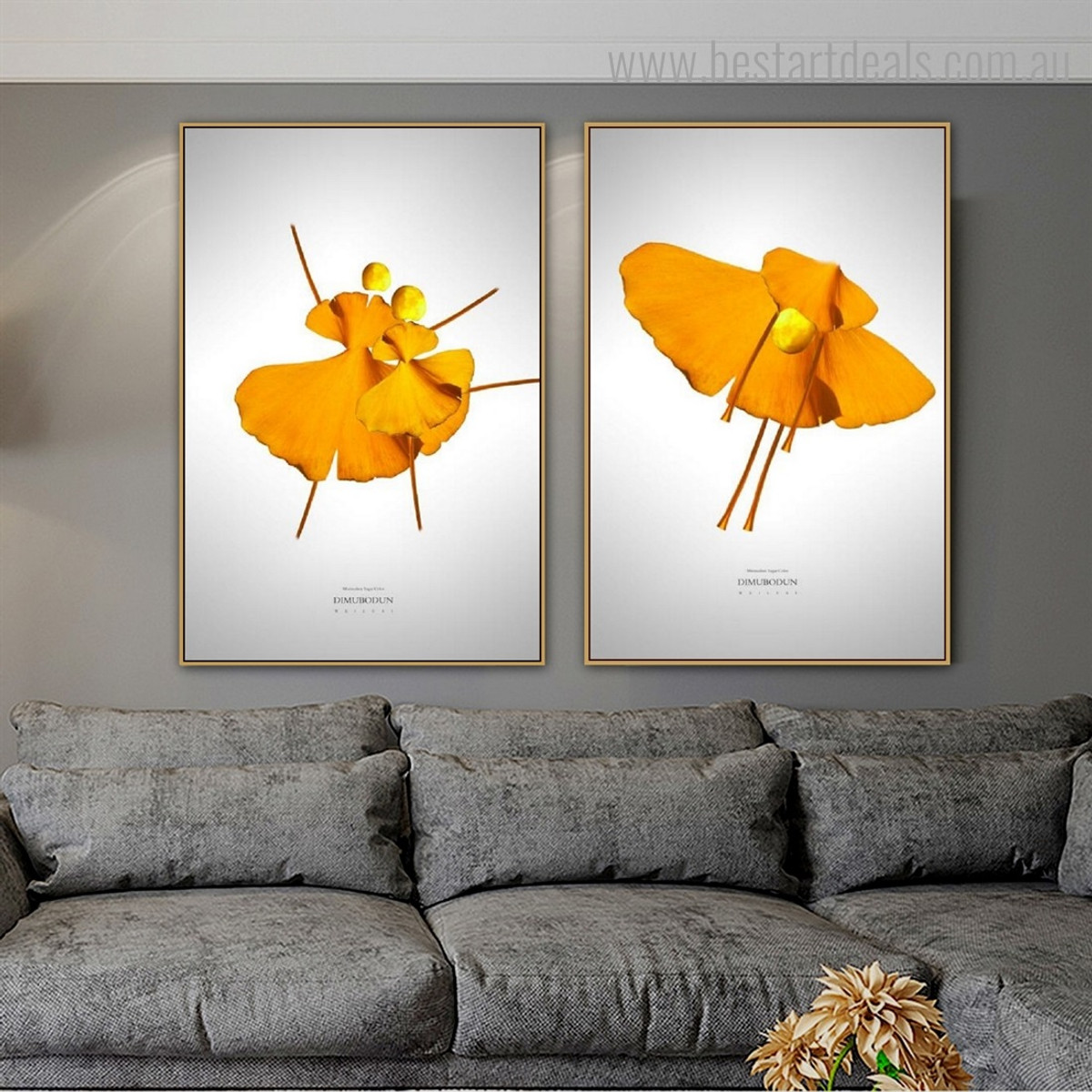 Ginkgo Dancers Abstract Botanical Nordic Framed Artwork Portrait Canvas Print for Room Wall Garniture