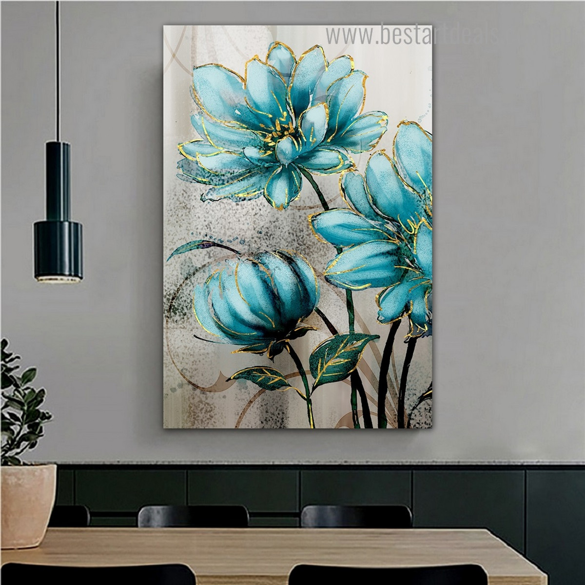 Big Blooms Abstract Botanical Nordic Framed Smudge Picture Canvas Print for Room Wall Decor