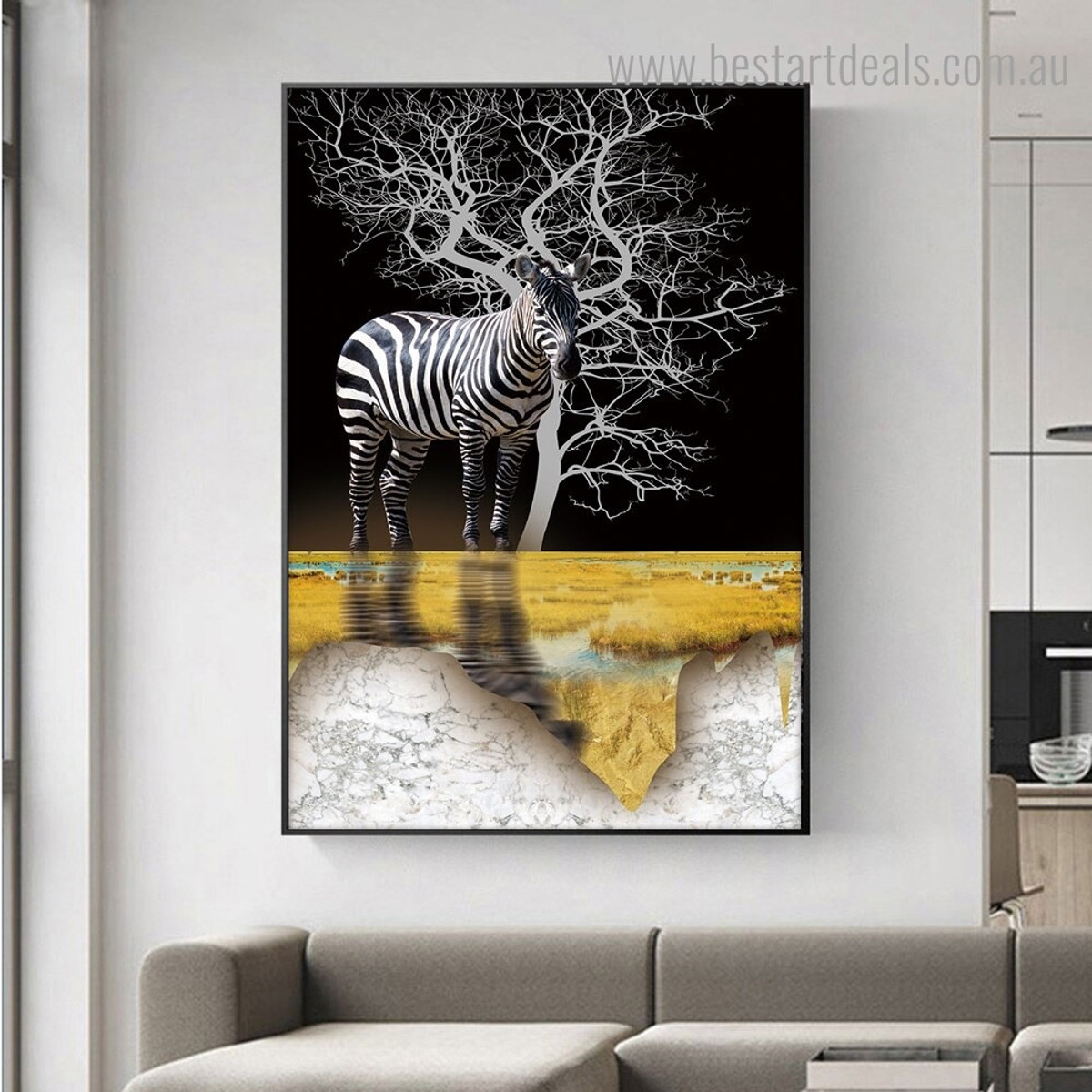 Striped Zebra Animal Modern Framed Artwork Photo Canvas Print for Room Wall Decoration