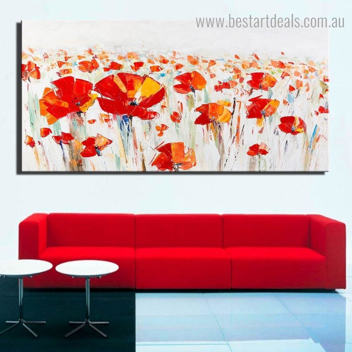 Red Poppies Botanical Framed Smudge Photo Canvas Print for Room Wall Disposition