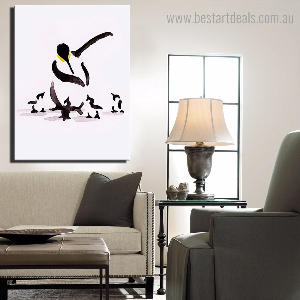 Antarctic Penguin Abstract Bird Framed Painting Photo Canvas Print for Room Wall Onlay