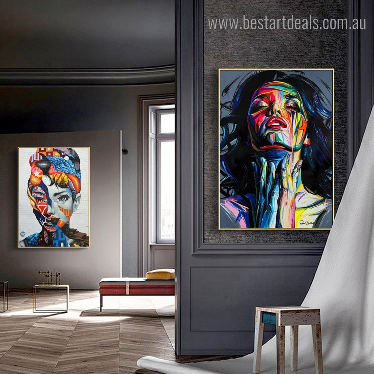 Colorific Countenances Abstract Figure Modern Framed Artwork Photo Canvas Print for Room Wall Flourish