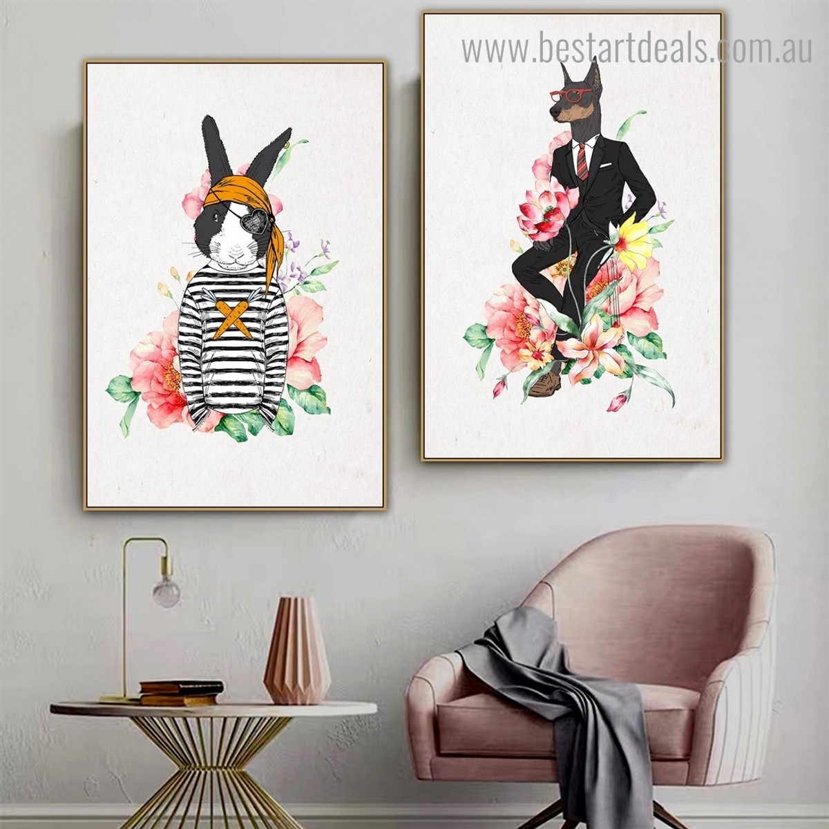 Rabbit Dog Animal Modern Framed Painting Image Canvas Print for Room Wall Equipment