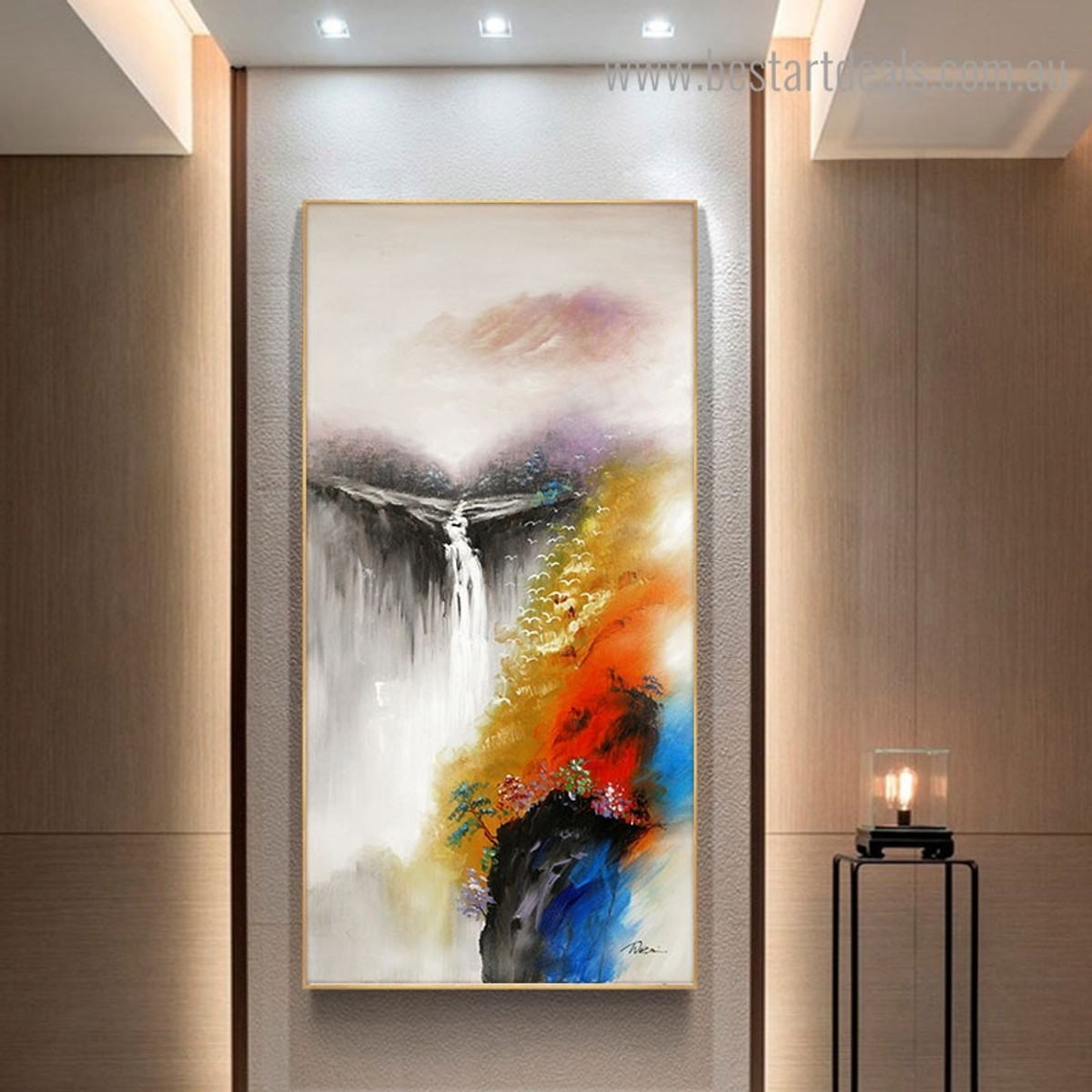 Fount Abstract Landscape Watercolor Framed Painting Pic Canvas Print for Room Wall Moulding