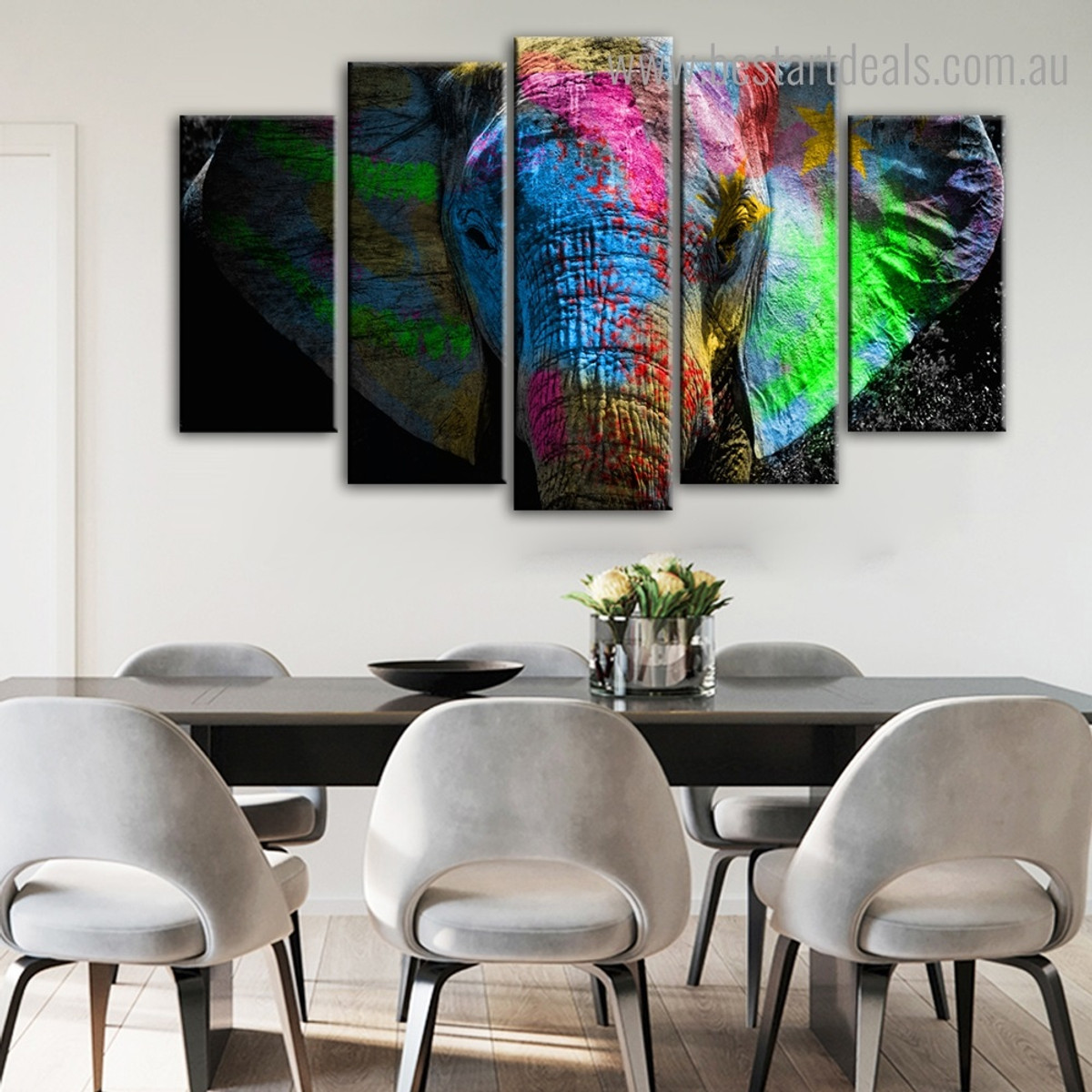 Colorific Tusker Animal Modern Framed Painting Picture Canvas Print for Room Wall Disposition