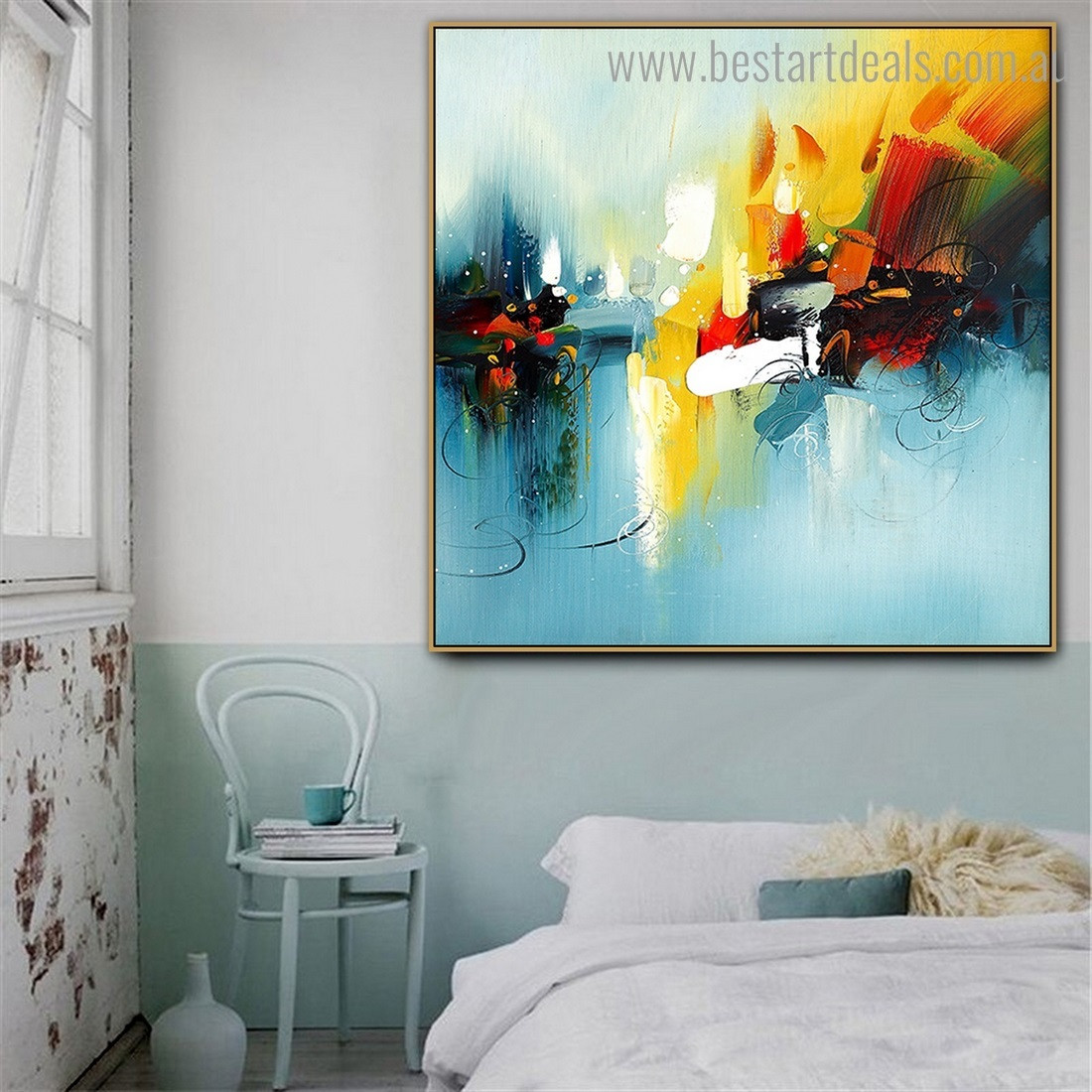 Green Blue Abstract Impressionist Watercolor Framed Effigy Portrait Canvas Print for Room Wall Disposition