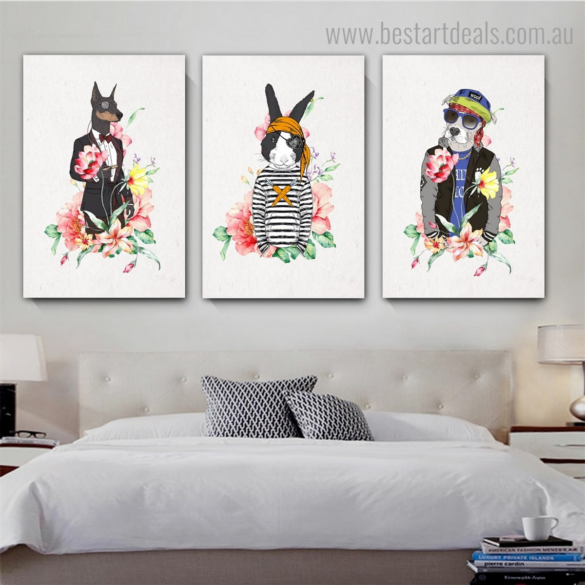 Hare and Dogs Animal Modern Framed Artwork Picture Canvas Print for Room Wall Assortment