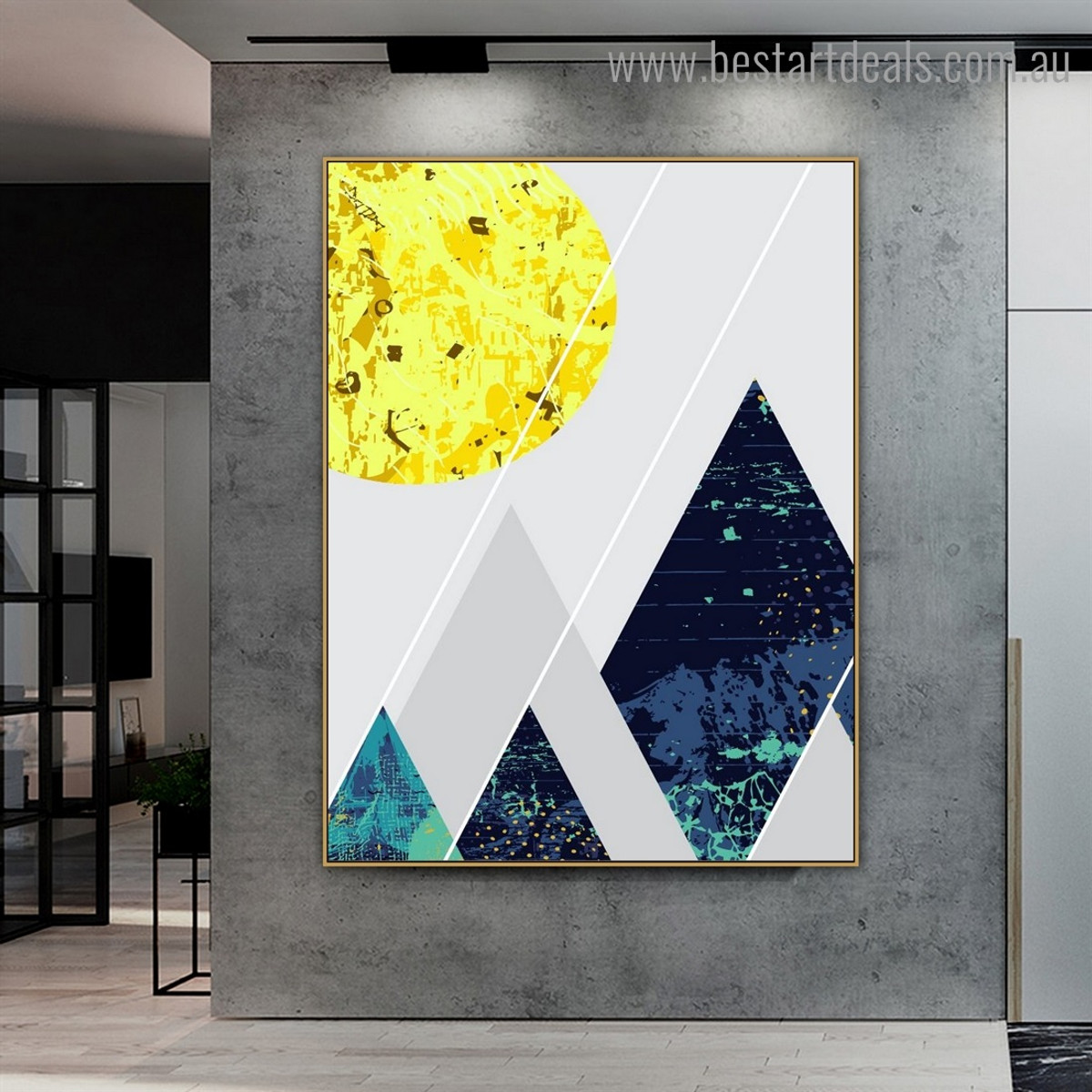 Triangular Mountains Abstract Geometric Nordic Framed Painting Photo Canvas Print for Room Wall Drape