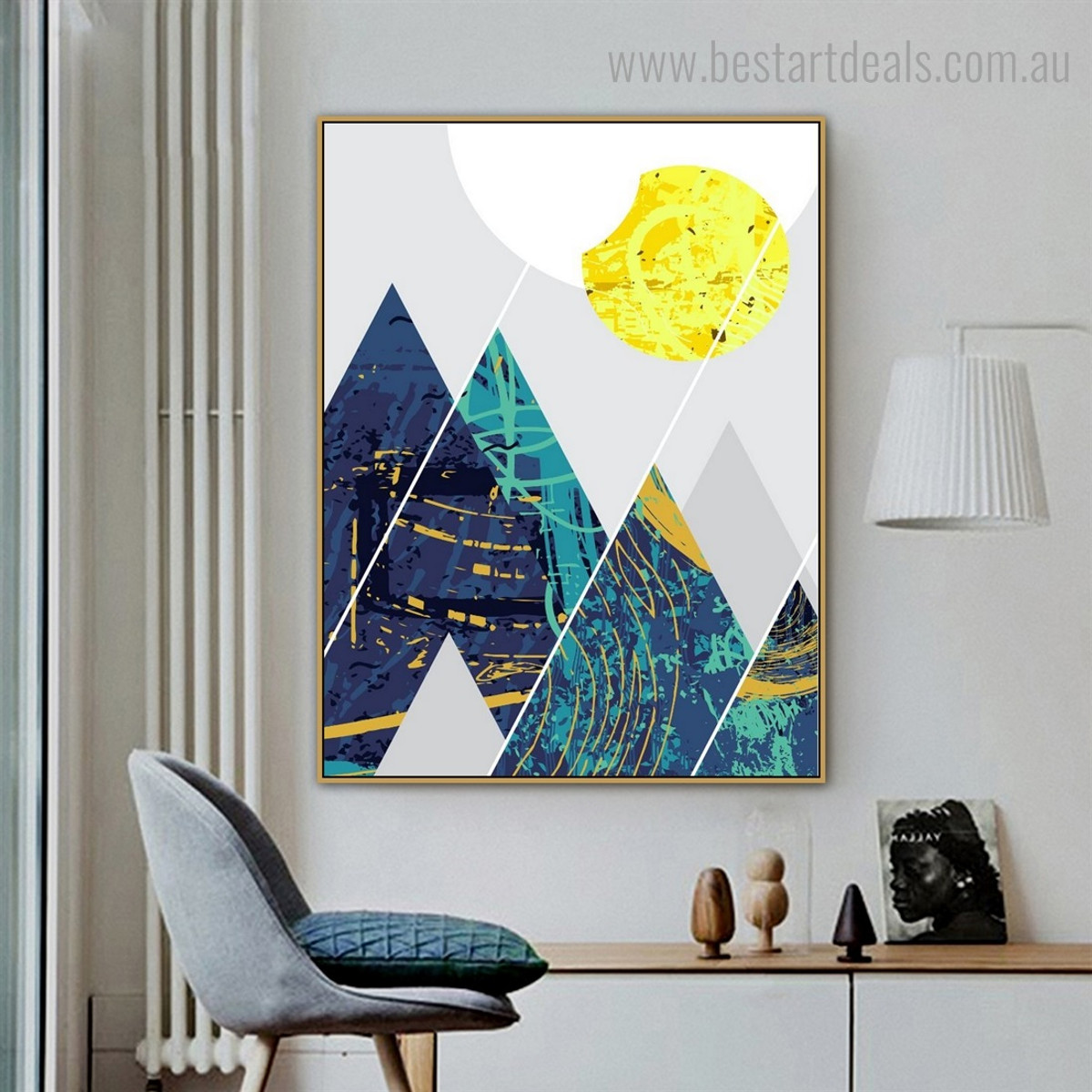 Gabled Mounts Abstract Geometric Nordic Framed Painting Picture Canvas Print for Room Wall Ornament