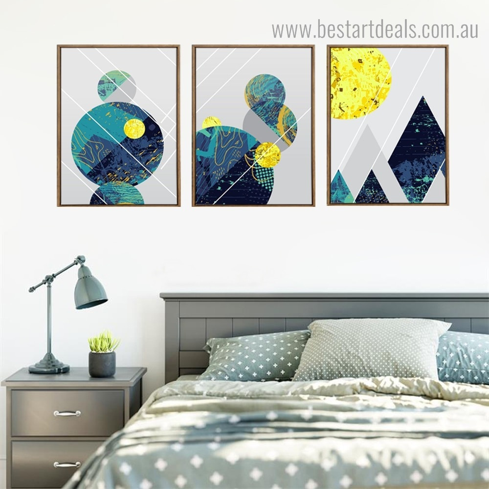 Sphere and Triangles Abstract Geometric Nordic Framed Artwork Image Canvas Print for Room Wall Decoration