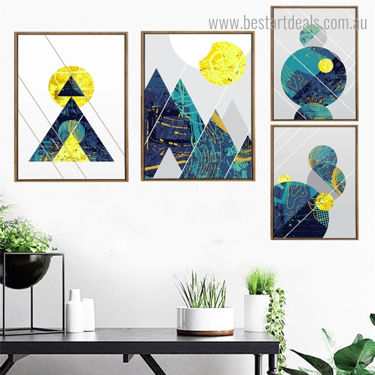 Triangulum and Circles Abstract Geometric Nordic Framed Artwork Picture Canvas Print for Room Wall Ornament