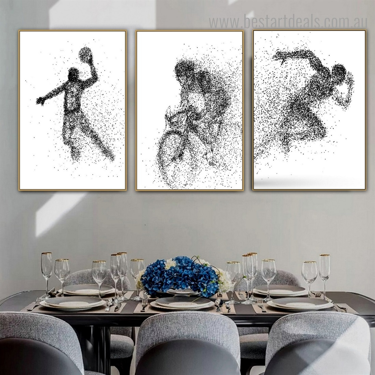 Cycling and Jumping Abstract Illustration Modern Framed Artwork Image Canvas Print for Room Wall Finery