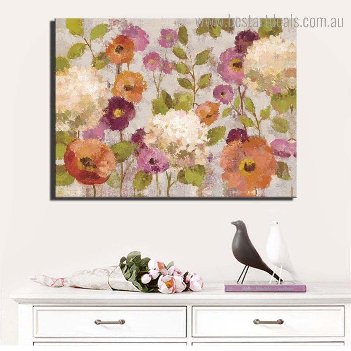 Chromatic Poppies Abstract Floral Modern Framed Painting Portrait Canvas Print for Room Wall Decoration
