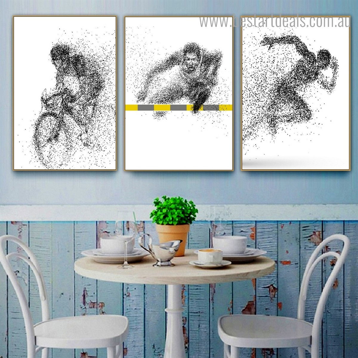 Leaping and Cycling Abstract Illustration Modern Framed Artwork Portrait Canvas Print for Room Wall Ornament
