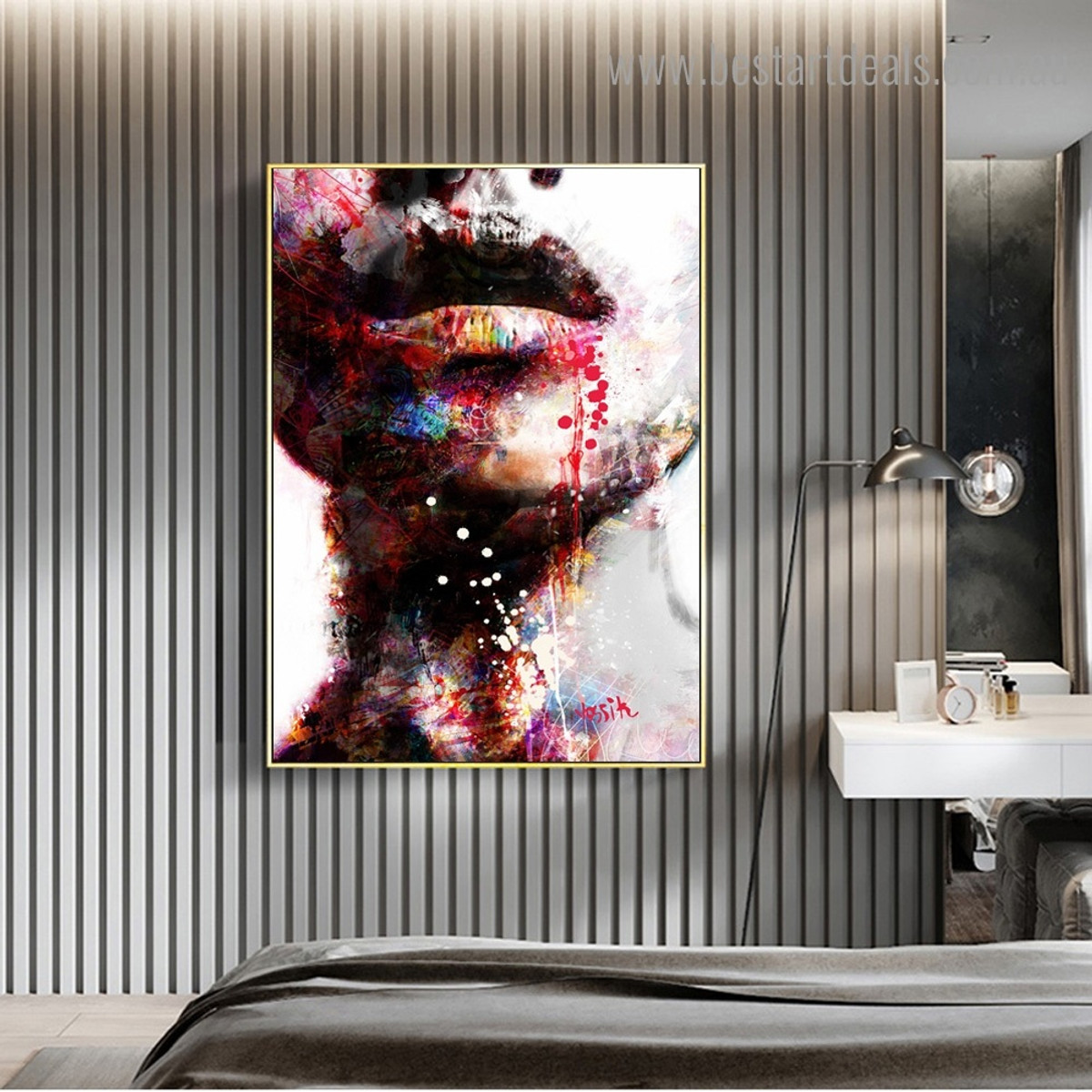 Colorful Half Face Abstract Figure Graffiti Framed Smudge Portrait Canvas Print for Room Wall Tracery