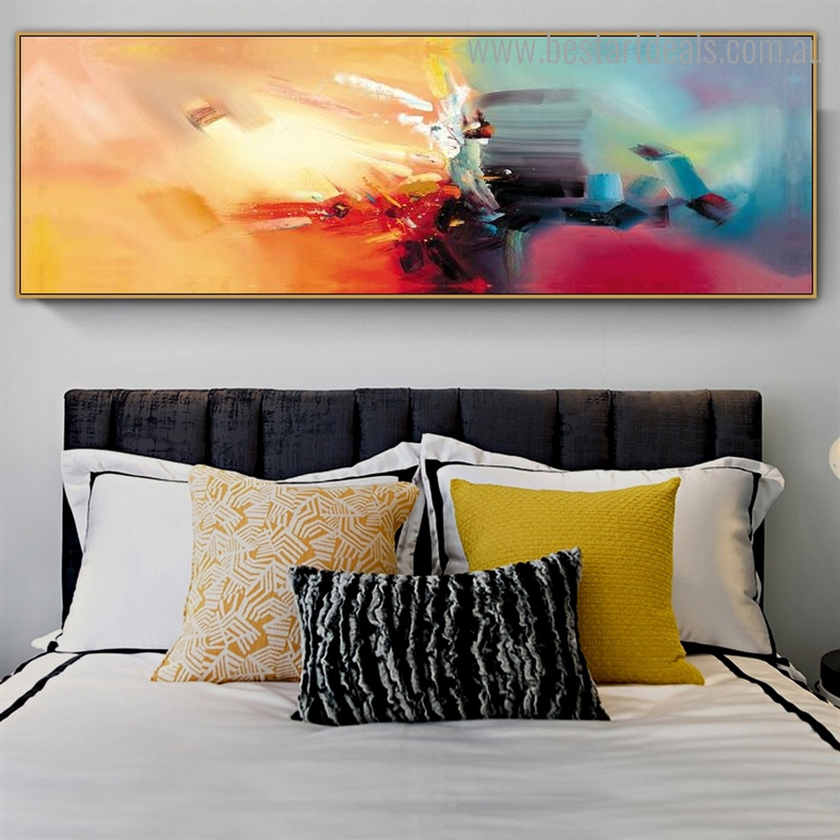 Yellow White Abstract Modern Framed Artwork Pic Canvas Print for Room Wall Disposition