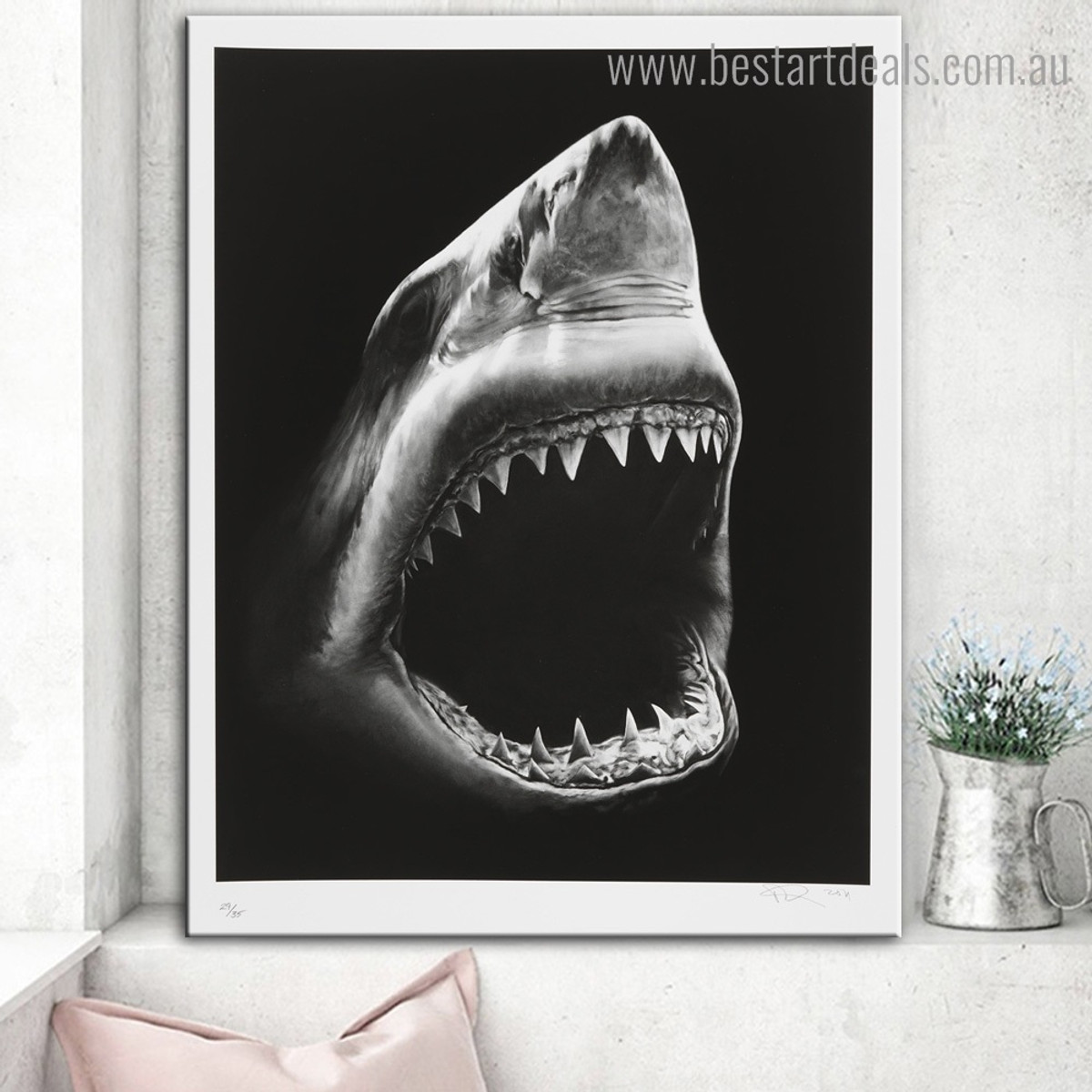 Shark Animal Modern Framed Artwork Image Canvas Print for Room Wall Finery