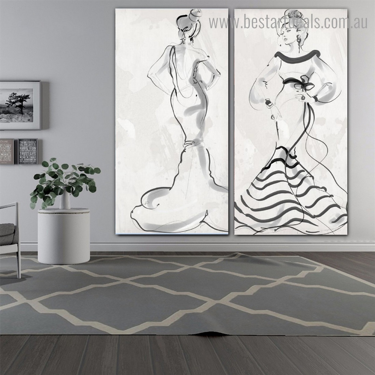 Monochrome Dames Abstract Figure Nordic Framed Smudge Pic Canvas Print for Room Wall Finery