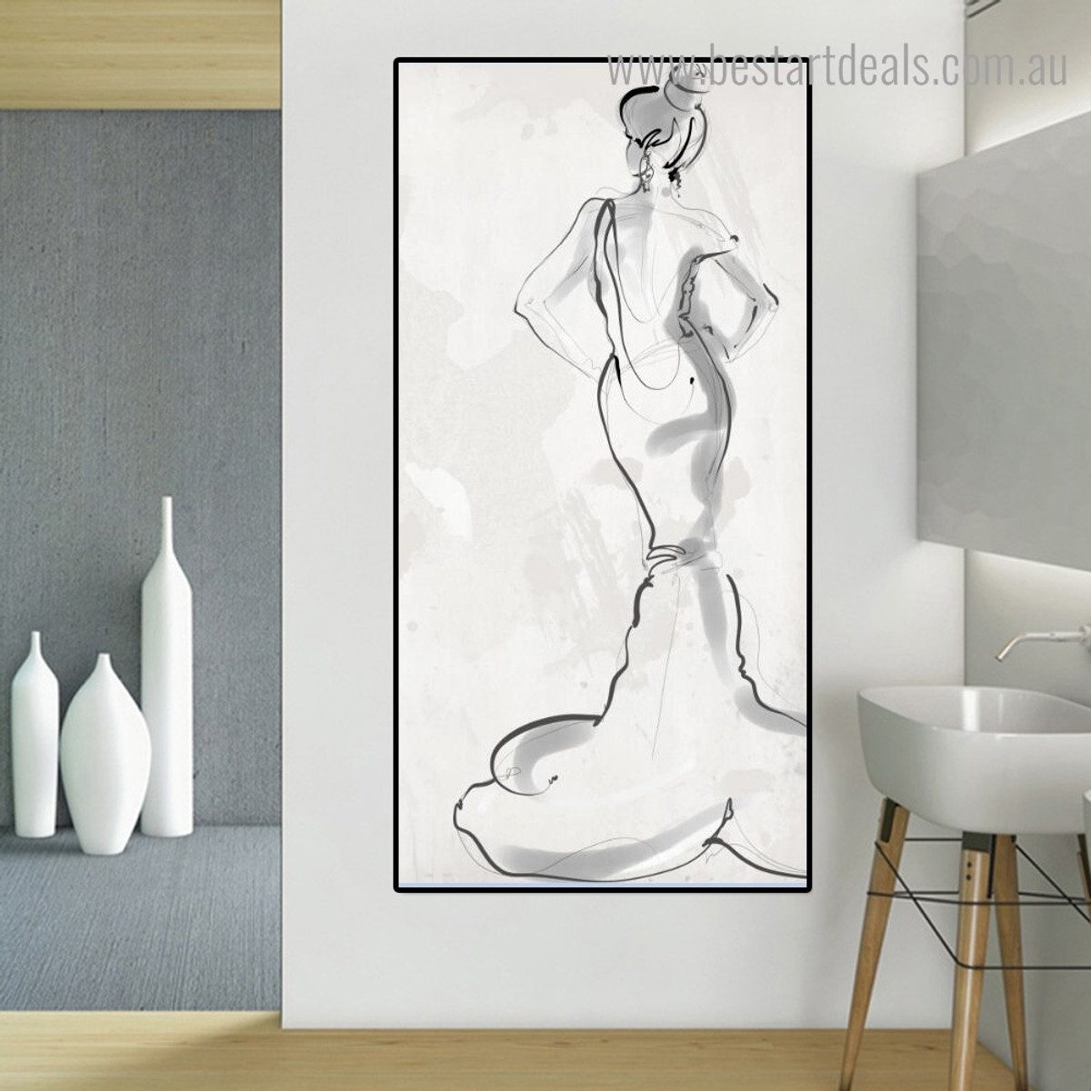 Woman Backside Abstract Figure Nordic Framed Smudge Photo Canvas Print for Room Wall Decoration