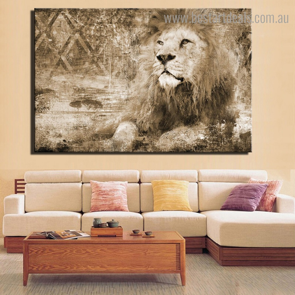 Feral Lion Abstract Animal Framed Artwork Image Canvas Print for Room Wall Decor