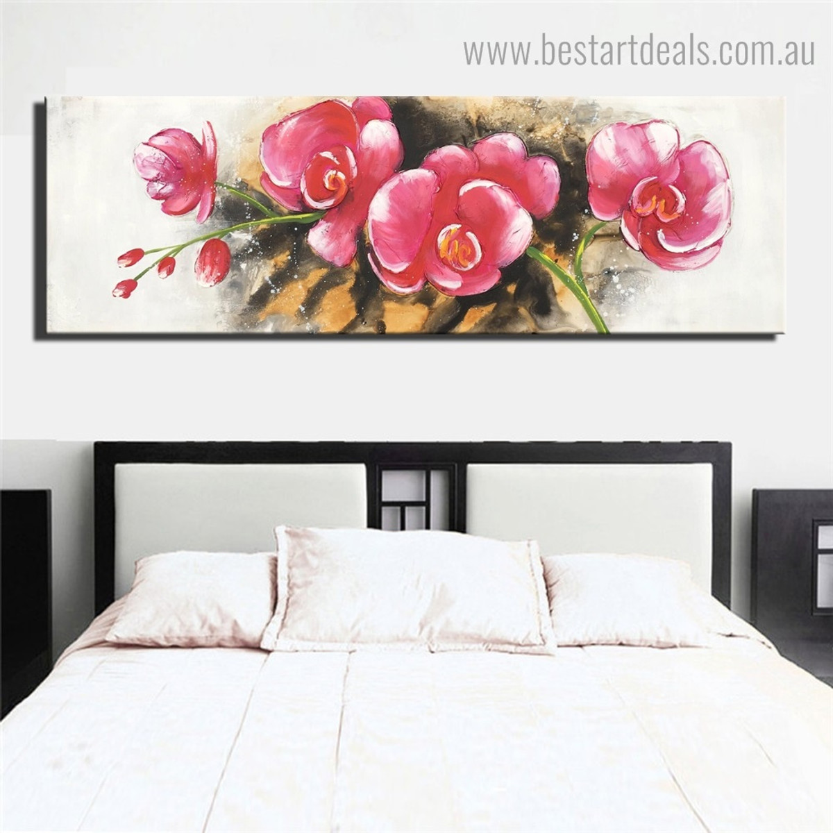 Japanese Camellia Abstract Floral Framed Artwork Image Canvas Print for Room Wall Onlay