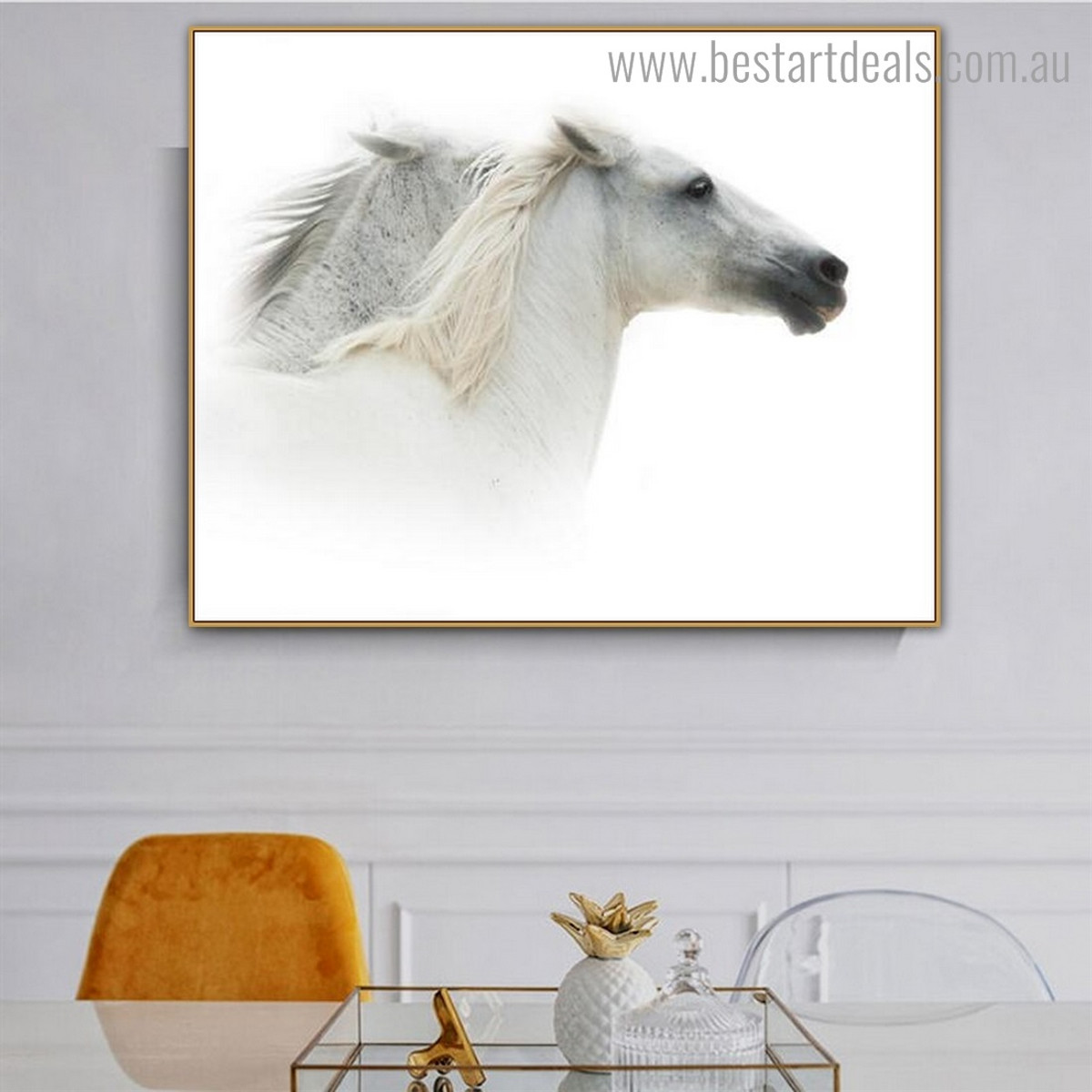 White Gees Animal Modern Framed Smudge Portrait Canvas Print for Room Wall Onlay