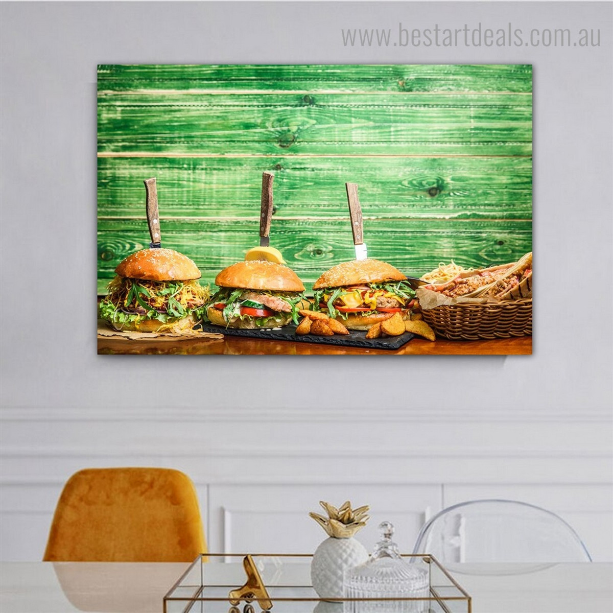 Burgers Food Modern Framed Artwork Image Canvas Print for Room Wall Garnish